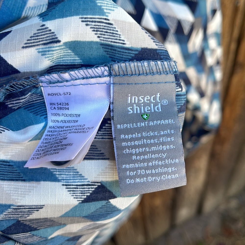 Royal Robbins XL Blue Geometric Long Sleeve Shirt Insect Bug Shield Lightweight - Picture 7 of 8